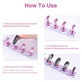siyuwuro 2 Sets Nail Display Stands, Fake Nail Display Stand For Painting Nails DIY Nail Magnetic Practice Stand, Nail Polish Practice Nail Art Kit For Beginners, Home And Nail Salon Use (Silver)