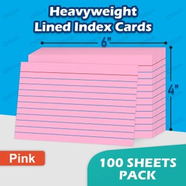 Pink Index Cards 4x6 Lined Ruled Flash Note Cards 100 Count, 220 GSM Heavy Weight