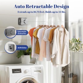 Retractable Clothesline Indoor, Non-Sagging Outdoor Clothes Line Retracting, 16.7 Ft Heavy Duty Clothes Drying Laundry Line, Wall Mounted Stainless Steel Clothesline for Balconies,Bathroom (Grey)