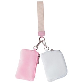 NganSuRong Mini Women's Wristlets, Zip Around Coin Purse for Women Dual Pouch, Ladies Wrist Wallet for Outdoors Daily Sport Travel Walking (White-Pink)