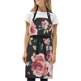 Rose Flowers Floral Apron with 2 Pockets for Women Men Adjustable Garden Bib
