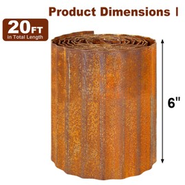 Meyoppm Corrugated Garden Edging 6" x 20', Metal Rusted Landscape Edging Sturdy Garden Long Strips, Metal Edging for Landscaping, Metal Garden Edging for Lawns,Borders and Flower Beds