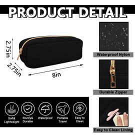 UIXIZQ - Bolsa de maquillaje de nailon, bolsa de viaje, neceser, organizador de maquillaje, bolsas de cosméticos con cierre, tamaño pequeño, grande para mujeres y niñas, Negro -, Delgado