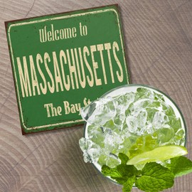 Unbranded Massachusetts USA State Grunge Retro 4'' X 4'' Square Wooden Coaster