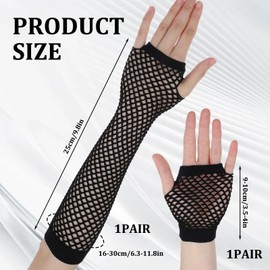 Piriuuo 2 Pairs Women's Fishnet Gloves, Black Mesh Gloves, Vintage Fishnet Gloves for Women, Long and Short Fingerless for 80s Fancy Dress Costume, Party, Cosplay, Wedding, black