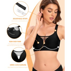 TOGOZO Bras for Women No Underwire Push Up Seamless Bralettes Comfort Wireless Brassiere Full Coverage Everyday Bra (Black,XL)