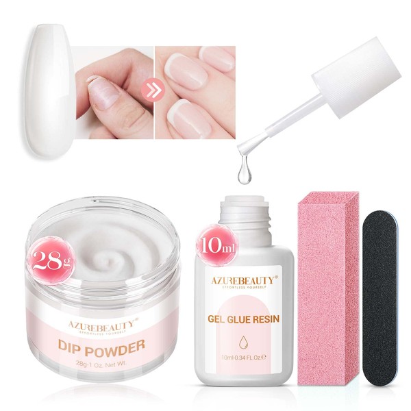 AZUREBEAUTY Nail Repair Kit Transparent Crystal for Broken Cracked Split Weak Nails, Ideal Solution Emergency Easy Quick Fix Dip Powder 28g 1Oz Quick-Drying Repair Glue 10ml with Nail File Nail Buffer