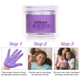 Color Wax for Natural Hair Temporary, Ultikare Hair Color Wax Purple Hair Dye Pomade Styling Instant Mud Cream Gel 3.4 Fl Oz Girl Gifts, Party, Cosplay DIY, Children's Day