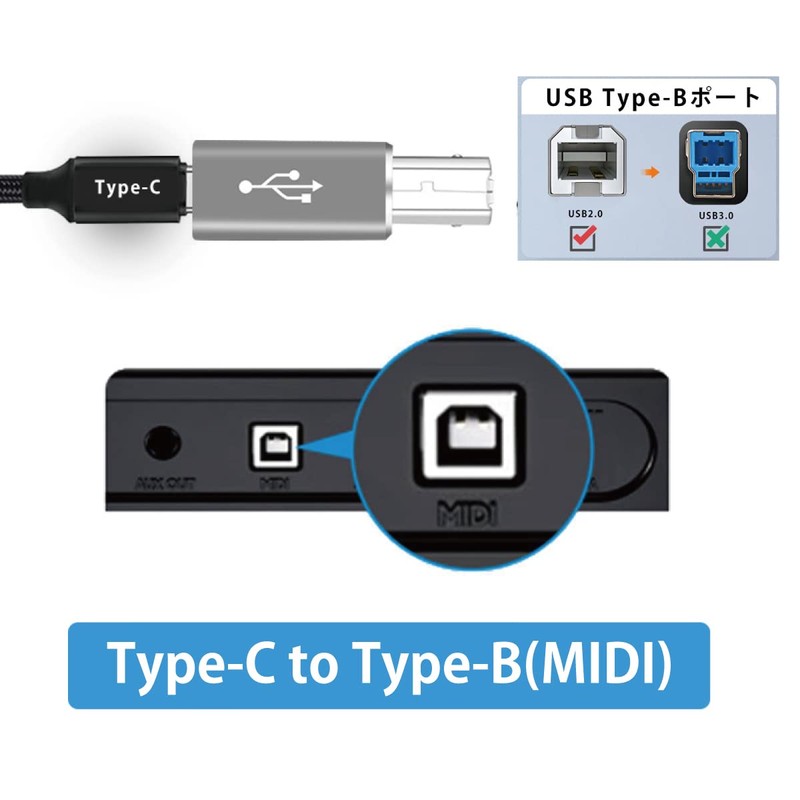 ECOTECT Type-C to Type-B MIDI Converter, USB C to USB