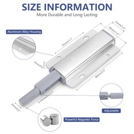 2 Pack Magnetic Cabinets Latches, Heavy Duty Push to Open Close Door Latch, Touch Latches Release Pop Out Kitchen Hardware for Drawer, Closure, Cupboard, Wardrobe, Closet, Door