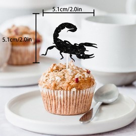 18pcs Black Silhouette Glitter Scorpion Dessert Cupcake Topper Pick for Animal Insect Theme Decor Supplies Baby Shower Boys Girls Happy Birthday Party Decoration