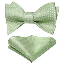 HISDERN Mens Sage Green Bowtie and Handkerchief Polka Dot Bow Tie and Pocket Square Self Bow Ties for Men Adjustable Formal Wedding Cravat