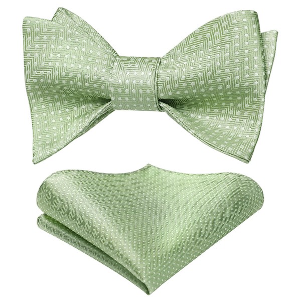 HISDERN Mens Sage Green Bowtie and Handkerchief Polka Dot Bow