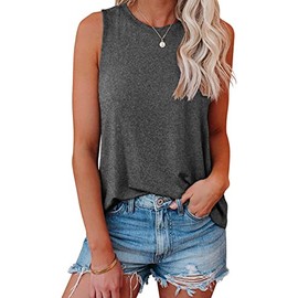 JAWINT Women's Casual Tank Tops Summer Crewneck Sleeveless Tunic Flowy Loose Shirts Charcoal