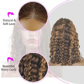 Highlight Bob Wig Human Hair Deep Wave Glueless Bob Wigs Human Hair Pre Plucked Pre Cut 4x4 Wear and Go Wig for Black Women Beginner Friendly Highlight Color (Glueless Bob Wig, 16inch)