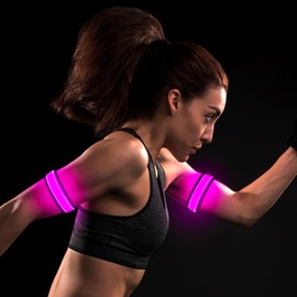 PZRLit Running Light for Runners 2 Pack Rechargeable Light Up LED Bracelets Reflective Running Gear Wrist Flashlight Luminous Armband for Night for Joggers Bikers Walkers Men Women-Pink