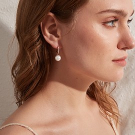 Miaofu Pearl Earrings 18K White Gold Plated 925 Sterling Silver Pearl Earrings Hypoallergenic Elegant Jewellery for Women Various Colours and Sizes, Sterling Silver, Pearl