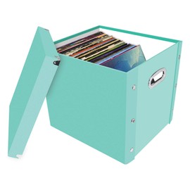 Snap-N-Store Vinyl Record Storage Box - Pack of 1 - 13.2 x 12.625 x 12.5 Inch LP Holder with Lid for 12-inch Records - Crate Holds up to 75 Vinyl Albums - Mint