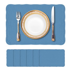 Blue 100% Cotton Placemats Set of 6, Rectangular Placemats Machine Washable-13x18 Inches for Kitchen or Dining Table Fabric Rectangular Table Mats
