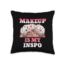 Makeup and Cosmetics Tees NYC Makeup is My Inspo Inspiration Beauty Influencer Cosmetology Throw Pillow, 16x16, Multicolor