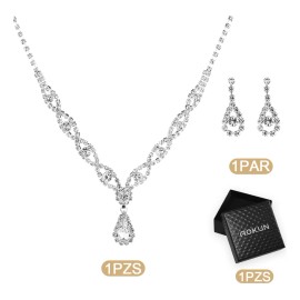 Aokun Kit Boda Sets De Joyeria Cristal Deco Mujer Collararete Juego,regalos Para Mujer,collar Mujer,dijes Para Arete Regalos de San Valentín