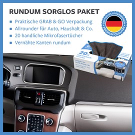 Carbigo® Box mit 20x Profi Mikrofasertücher – Saugstarke Auto Reinigungstücher Dank weicher Mikrofaser – Praktische Microfasertücher für Auto und Haushalt – Mikrofasertücher Auto 25x25cm (220 GSM)