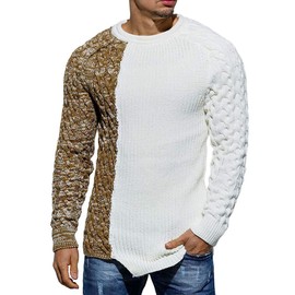 Taoliyuan Men's Pullover Winter Ribbed Knitted Color Block Comfort Stylish Twisted Long Sleeve Sweater, A- Brown, XX-Large