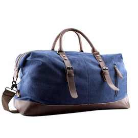JIAO MIAO Overnight Canvas Leather Travel Tote Duffel Shoulder Handbag Bag,170805-blue One Size (Hardcode)