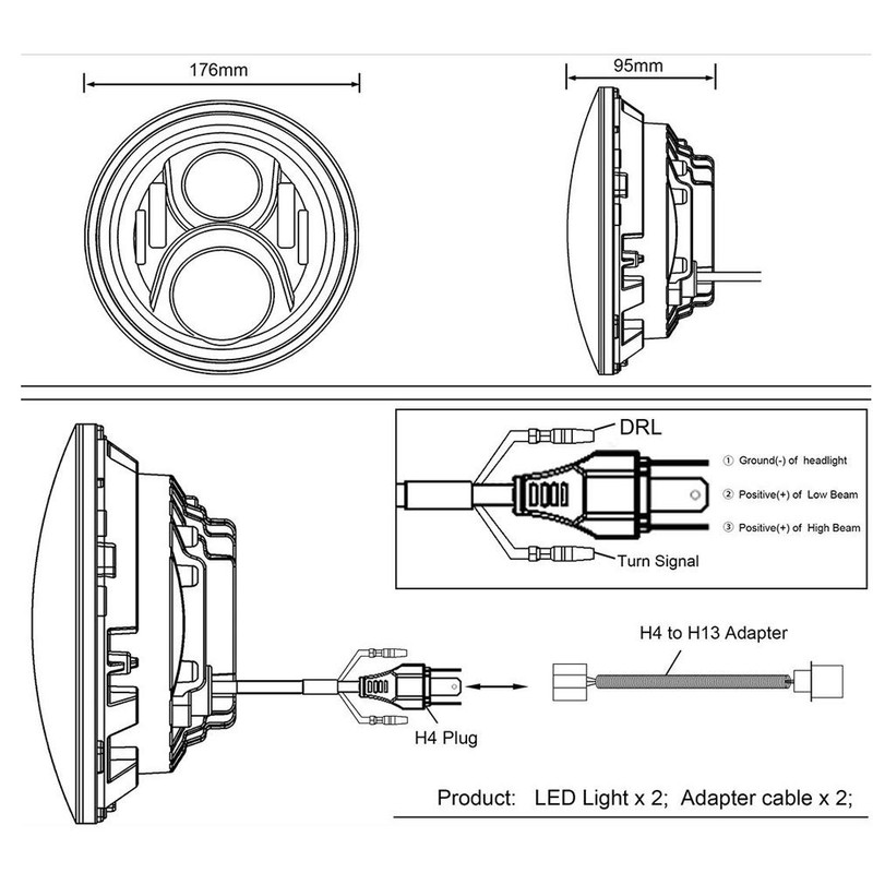 AMUNIESUN DOT 2x7inch Round Led Projector Headlights Combo Beams(High &