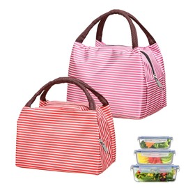AMONENZ Pack of 2 Small Thermal Bags, Rose Red and Red Lunch Box Bag, Portable Insulated Lunch Bag, Foldable Lunch Bag for School, Office, Picnic
