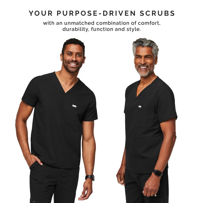 FIGS Chisec Three-Pocket Scrub Top for Men – Black, XL