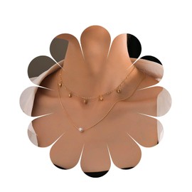 Andelaisi Boho Layered Pearl Choker Necklace Vintage Heart Tassel Drop Necklace Gold Pearl Pendant Necklace Tiny Heart Pearl Necklace Jewelry for Women