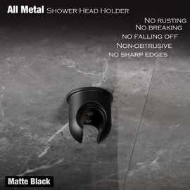 Hand held Shower Wand Holder - All Metal- 2 Ways Installation - Bathroom Wall mounted for Permanent Fixture, Minimal Shower bracket Holder - Matte Black