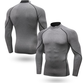 Odoland 3 Pack Mens Long Sleeve Compression Shirts, Mock Turtleneck Shirts, Active Workout Cool Dry Athletic Base Layer Top, Black/White/Grey, XL