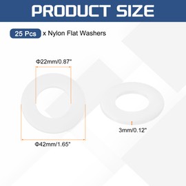 sourcing map 25Pcs M22 Nylon Flat Washers Plain Washer 22mm ID 42mm OD 3mm Thick Plastic Spacers for Screws Bolts Garden Faucet Plumbing Repair, White