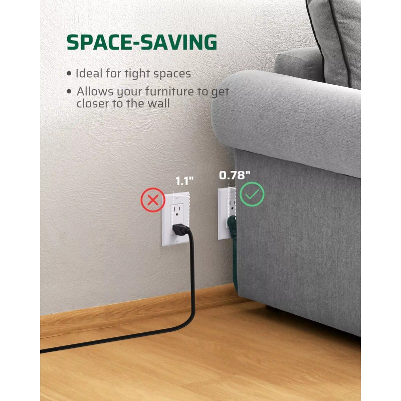 DEWENWILS 2-Pack Extension Cord 3 Ft, 16 AWG Extension Cord
