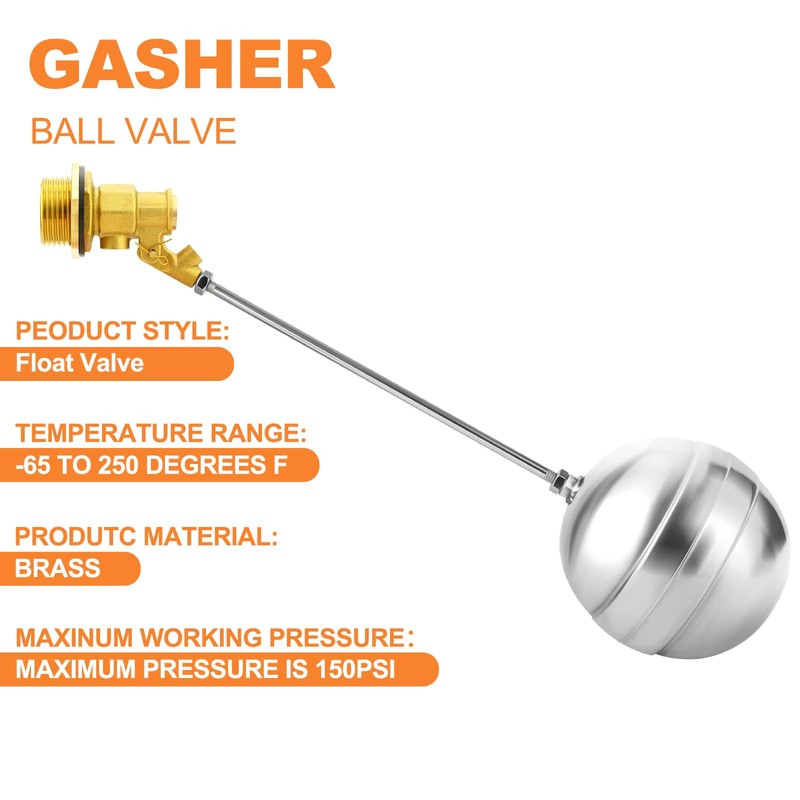 GASHER 1PCS 1" 304 Stainless Steel Float Ball Valve with