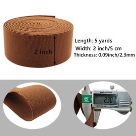 Dortrue 2 Inch 5 Yards Brown Sewing Elastic Band Heavy Stretch High Elasticity Elastic Spool for Sewing Pants Waistband, Straps, Craft DIY Projects