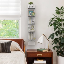 XINWXSS Vertical Wall Shelf ，5 Tier Shelves，Metal White Shelves for Wall Decor & Makeup Vanity，White Narrow Cute Display Storage Shelf for Small Spaces