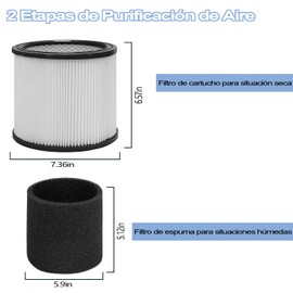 Filtro de Aspiradora para Shop Vac 90350, 90304, 90333, Filtro para Aspiradora con Cartucho de Filtro de Espuma para La Mayoría de Las Aspiradoras para Seco/Mojado de 5 Galones y Superiores