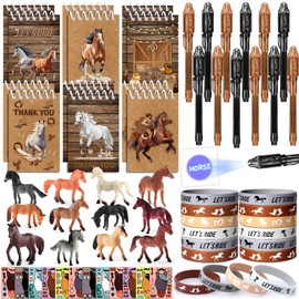 vamei 60Stk Pferde Mitgebsel Kindergeburtstag Give Aways Gastgeschenke mit Notizbuch UV Zauberstifte Pferde Figuren Silikonarmband DIY Stickers Pferde Party Mitbringsel Pinata Füllung