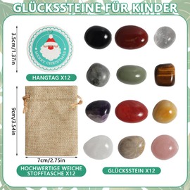 Chanurae Set of 12 lucky stones for children, lucky charm children, jute bag and a card, souvenir children's birthday, small items for children, New Year's Eve party bags