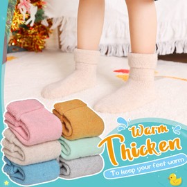 Eyean Baby Wool Grip Sock Soft Winter Warm Thick Non Slip Toddler Boy Girls Crew Socks For Children 6 Pairs (Solid Color-A, 0-12 Months)
