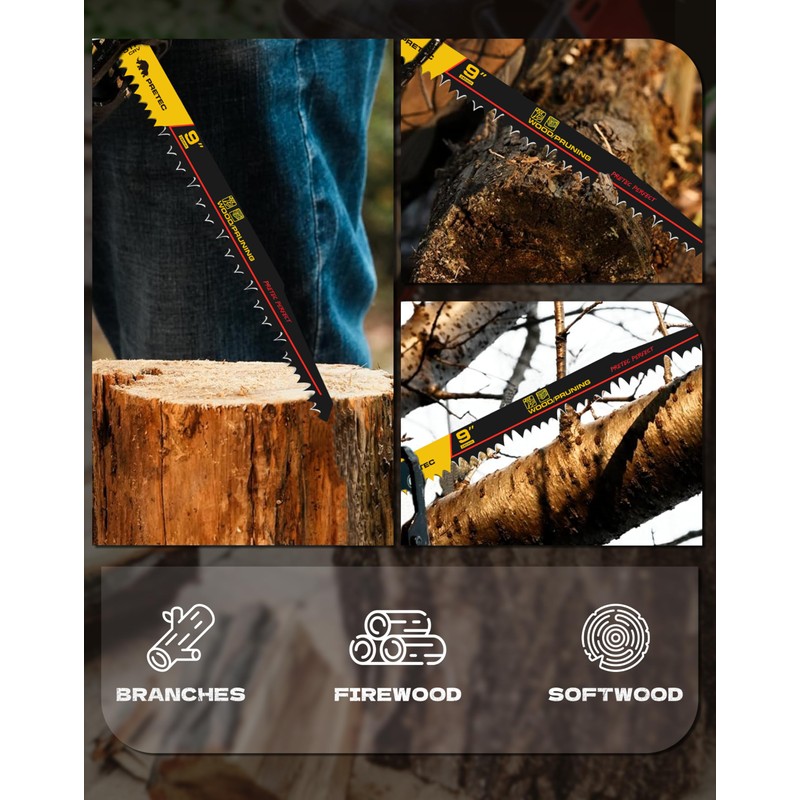 PRETEC Wood Pruning Reciprocating Saw Blades, 9 Inch Pruning Blades