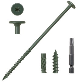 LIONMAX Structural Lag Screws #14 x 6 Inch, 50-PCS, Heavy Duty Outdoor Wood Screw, Flat Head, Rust Resistant Coated for Exterior Construction/Timber/Landscape, Star Drive, T30 Bit Included, Green
