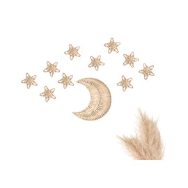 WAIKUA® Wall Decoration Children's Room Handmade Boho Rattan Moon Stars Baby Room Decoration Wall Decoration Straw Wood Rattandeko Girls Boys Baby Living Room