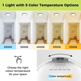 hepside LED Flush Mount Ceiling Light Fixture, 7Inch 15W, Dimmable&3000K/3500K/4000K/5000K/6500K Adjustable Low Profile Ceiling Lights, 1500LM Round Lamp for Bathroom, Closet, Kitchen, Hallway, Black