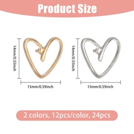 beinkmake 24Pcs Heart Shaped Pins Gold Silver Alloy Floral Backs Hollowed Lapel Brooches for Women Cardigan Collar Dress Christmas Birthday Jewelry Gift