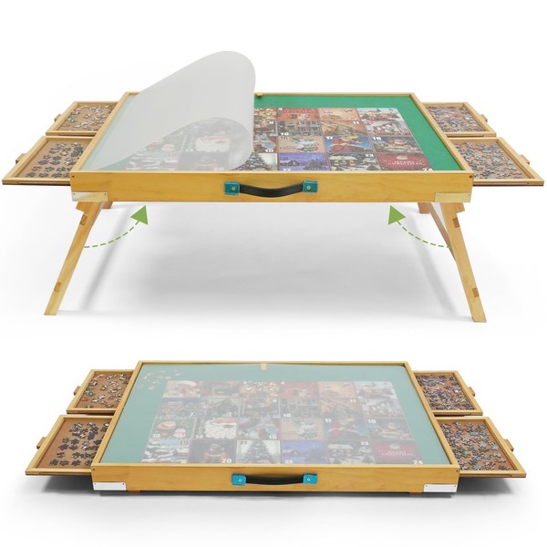 BuilderButler 1500 Pieces Puzzle Table with Legs,25"x34" Wooden Jigsaw Puzzle