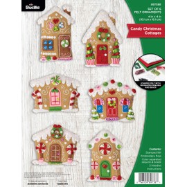 FolkArt, Candy Christmas Cottages, Bucilla Felt Applique 6 Piece Ornament Making Kit, Perfect for DIY Arts and Crafts, 89738E